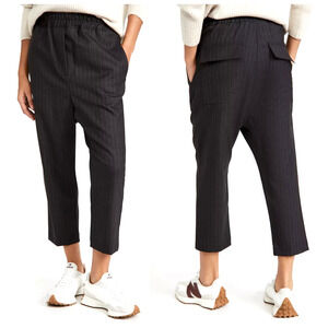 NEW! Nili Lotan S Elastic Waist WOOL Safi Pant Drawstring Cropped Jet Black